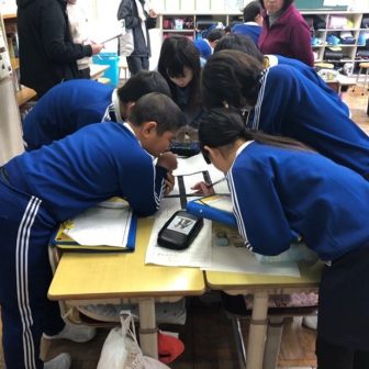 2019年度徳島県阿南市立橘小学校でHUGを用いた授業を行っている時の様子。